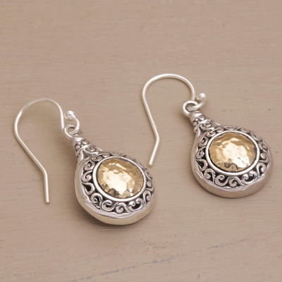 Gold accented sterling silver dangle earrings, 'Temple Charms' - Gold Accented Sterling Silver Dangle Earrings from Bali