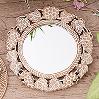 Wood wall mirror, 'Buleleng Bouquet'