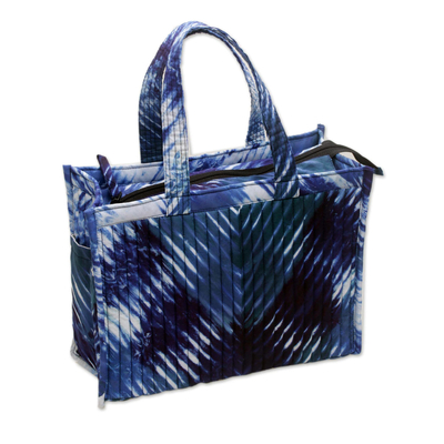 Blue and While Tie Dyed Quilted Tote Shoulder Bag