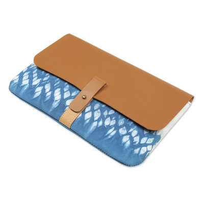 Clutch de algodón teñido anudado - Bolso de mano de algodón tie-dyed shibori azul