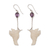 Amethyst dangle earrings, 'Dancing Hummingbirds' - Amethyst and Bone Hummingbird Dangle Earrings from Bali thumbail