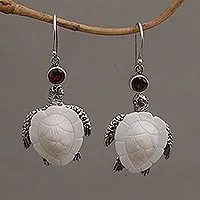 Garnet dangle earrings, 'Kurma Turtles'