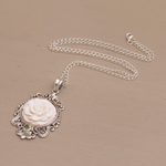 Peridot and bone pendant necklace, 'Dreamy Rose' - Rose Pendant Necklace Accented with Peridot