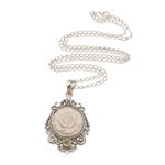 Peridot and bone pendant necklace, 'Dreamy Rose' - Rose Pendant Necklace Accented with Peridot