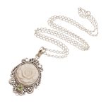 Peridot and bone pendant necklace, 'Dreamy Rose' - Rose Pendant Necklace Accented with Peridot