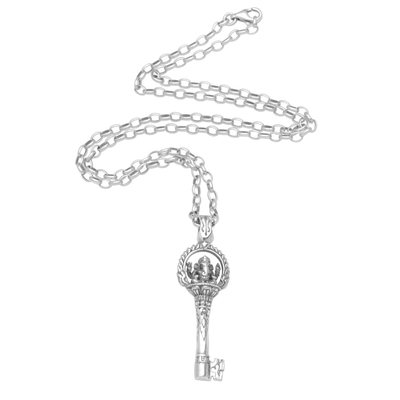 Sterling silver pendant necklace, 'Key of Truth' - Ganesha-Themed Sterling Silver Pendant Necklace from Bali
