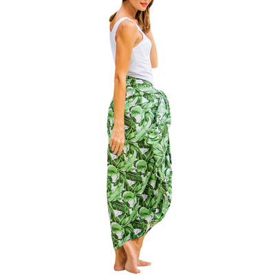 UNICEF Market | Balinese Green 100% Rayon Sarong in Hand Stamped Leaf ...