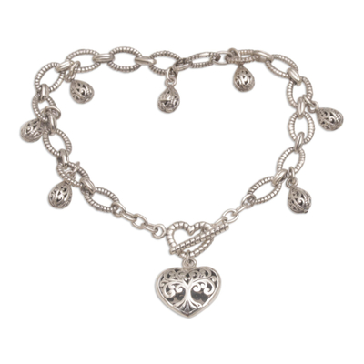Romantic Sterling Silver Link Bracelet with Heart Charm