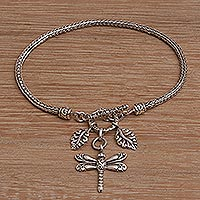 Sterling silver charm bracelet, 'Dragonfly Dynasty' - Sterling Silver Dragonfly Charm Bracelet from Bali