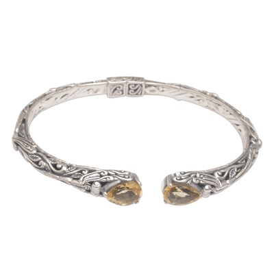 Citrine cuff bracelet, 'Looking for You' - Fair Trade Silver and Citrine Hinged Cuff Bracelet