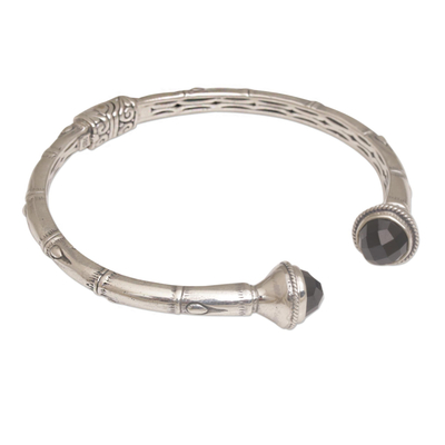 Onyx cuff bracelet, 'Talk to Me' - Sterling Silver and Onyx Hinged Balinese Cuff Bracelet