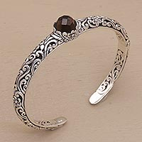 Smoky quartz cuff bracelet, 'Forest Nymph' - Artisan Crafted Fair Trade Silver Bracelet with Smoky Quartz