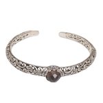 Smoky quartz cuff bracelet, 'Forest Nymph' - Artisan Crafted Fair Trade Silver Bracelet with Smoky Quartz