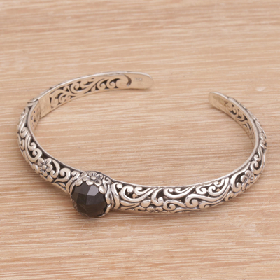 Onyx cuff bracelet, 'Forest Nymph' - Artisan Crafted Black Onyx and Sterling Silver Cuff Bracelet