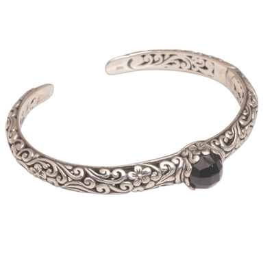 Onyx cuff bracelet, 'Forest Nymph' - Artisan Crafted Black Onyx and Sterling Silver Cuff Bracelet