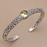 Artisan Crafted Sterling Silver and Citrine Cuff Bracelet,'Forest Nymph'