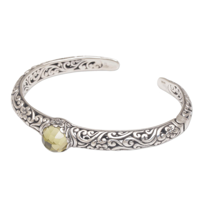 Citrine cuff bracelet, 'Forest Nymph' - Artisan Crafted Sterling Silver and Citrine Cuff Bracelet