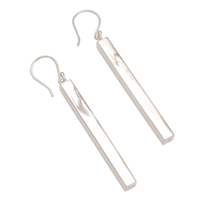 Sterling silver dangle earrings, 'Bolt' - Sleek Minimalist Sterling Silver Dangle Earrings