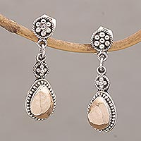 Gold accented sterling silver dangle earrings, 'Golden Surprise' - 18k Gold Accent Sterling Silver Dangle Earrings from Bali