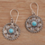 Sterling silver dangle earrings, 'Birth of the Sun' - Sterling Silver Dangle Sun Earrings Reconstituted Turquoise