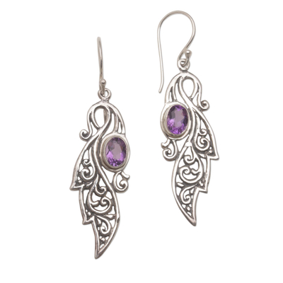 Amethyst dangle earrings, 'Magical Vines' - Vine-Like Sterling Silver Earrings with 2.5 Carats Amethysts