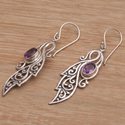 Amethyst dangle earrings, 'Magical Vines' - Vine-Like Sterling Silver Earrings with 2.5 Carats Amethysts