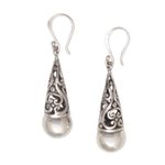 Sterling silver dangle earrings, 'Rain Droplet' - Sterling Silver Engraved Balinese Earrings
