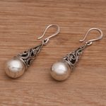 Sterling silver dangle earrings, 'Rain Droplet' - Sterling Silver Engraved Balinese Earrings