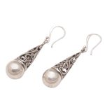 Sterling silver dangle earrings, 'Rain Droplet' - Sterling Silver Engraved Balinese Earrings