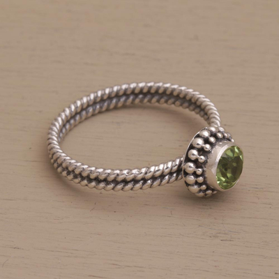Peridot single stone ring, 'Touch of Simplicity' - Handmade Peridot and Sterling Silver Single Stone Ring