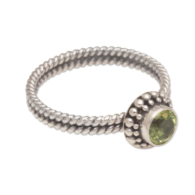 Peridot single stone ring, 'Touch of Simplicity' - Handmade Peridot and Sterling Silver Single Stone Ring