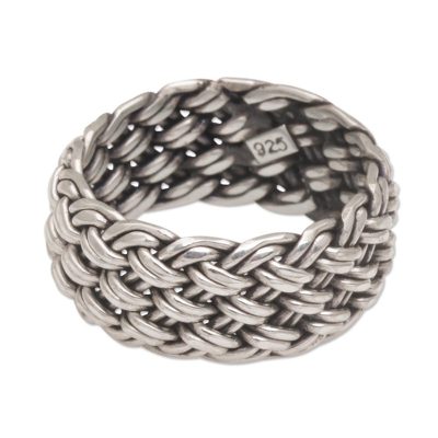 Sterling silver band ring, 'Well Woven' - Unisex Style Woven Sterling Silver Ring