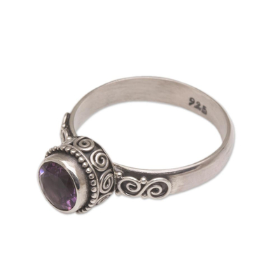 Amethyst single stone ring, 'Shadow Of The Crown' - Amethyst Single Stone Ring in Sterling Silver