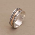 Gold accented sterling silver band ring, 'Way of Gold' - 18k Gold Accent Sterling Silver Band Ring from Bali