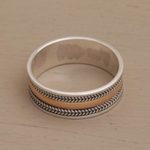 Gold accented sterling silver band ring, 'Way of Gold' - 18k Gold Accent Sterling Silver Band Ring from Bali