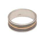 Gold accented sterling silver band ring, 'Way of Gold' - 18k Gold Accent Sterling Silver Band Ring from Bali