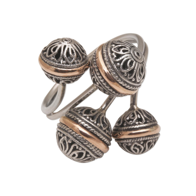 Gold accent sterling silver wrap ring, 'Ornate Ornaments' - Sterling Silver Scrollwork with Gold Accent Wrap Ring