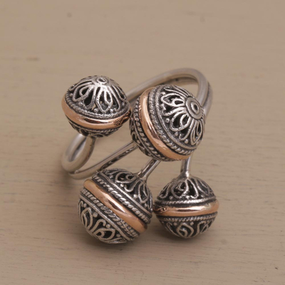 Gold accent sterling silver wrap ring, 'Ornate Ornaments' - Sterling Silver Scrollwork with Gold Accent Wrap Ring
