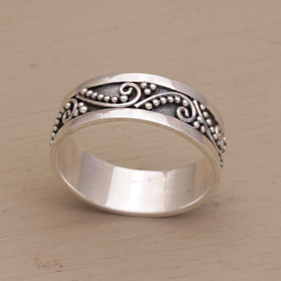 Sterling silver band ring, 'Punctuation Marks' - Sterling Silver Band Ring with Dot and Wire Motifs