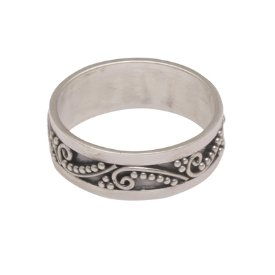 Sterling silver band ring, 'Punctuation Marks' - Sterling Silver Band Ring with Dot and Wire Motifs