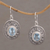 Blue topaz dangle earrings, 'Plumeria Shield' - Four Carat Blue Topaz Floral Sterling Silver Earrings thumbail
