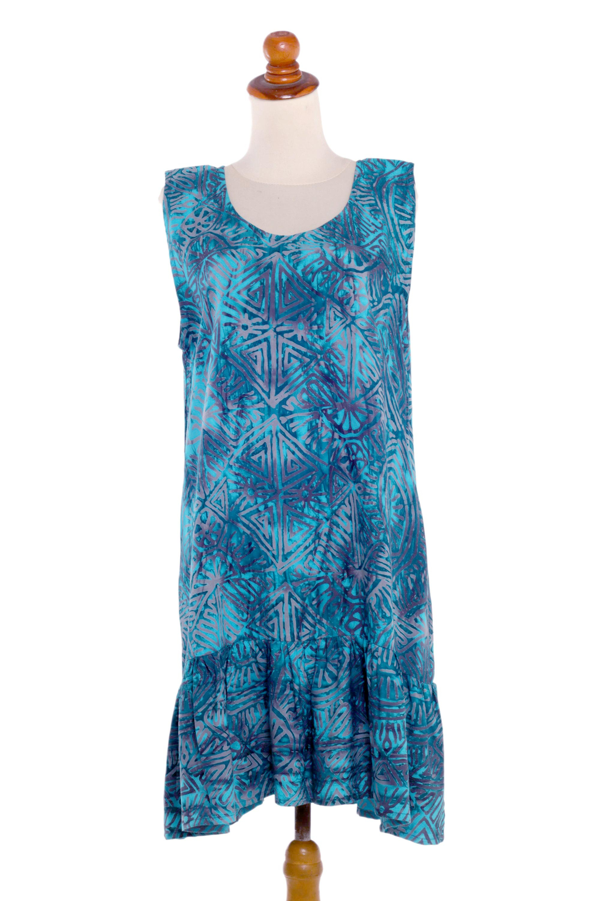 UNICEF Market | Sleeveless Rayon Batik Shift Dress in Turquoise Print ...