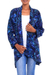 Batik rayon kimono jacket, 'Batik Garden' - Black and Royal Blue Floral Batik Long Kimono Jacket (image 2a) thumbail