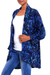 Batik rayon kimono jacket, 'Batik Garden' - Black and Royal Blue Floral Batik Long Kimono Jacket (image 2e) thumbail