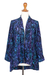 Batik rayon kimono jacket, 'Batik Garden' - Black and Royal Blue Floral Batik Long Kimono Jacket (image 2f) thumbail