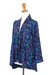 Batik rayon kimono jacket, 'Batik Garden' - Black and Royal Blue Floral Batik Long Kimono Jacket (image 2g) thumbail