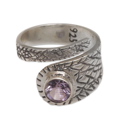 Amethyst wrap ring, 'Coiled Serpent' - Women's Amethyst and Sterling Silver Wrap Ring