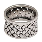 Sterling silver band ring, 'Bamboo Mat' - Wide Sterling Silver Band Ring with Woven Motif