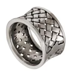 Sterling silver band ring, 'Bamboo Mat' - Wide Sterling Silver Band Ring with Woven Motif