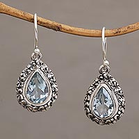 Blue topaz dangle earrings, 'Jepun Blue'